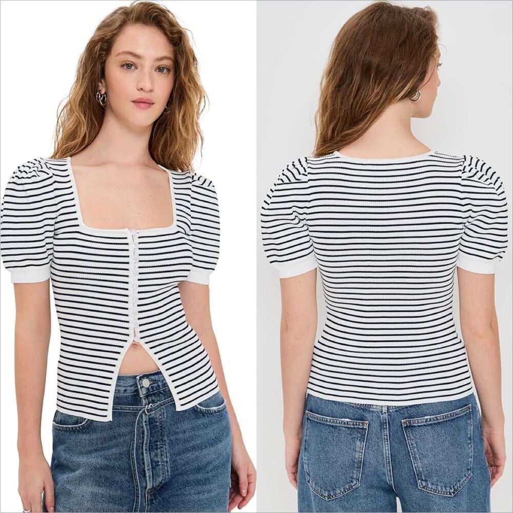 English Factory Square Neck Striped Button Down Knit Top Size Large NWOT